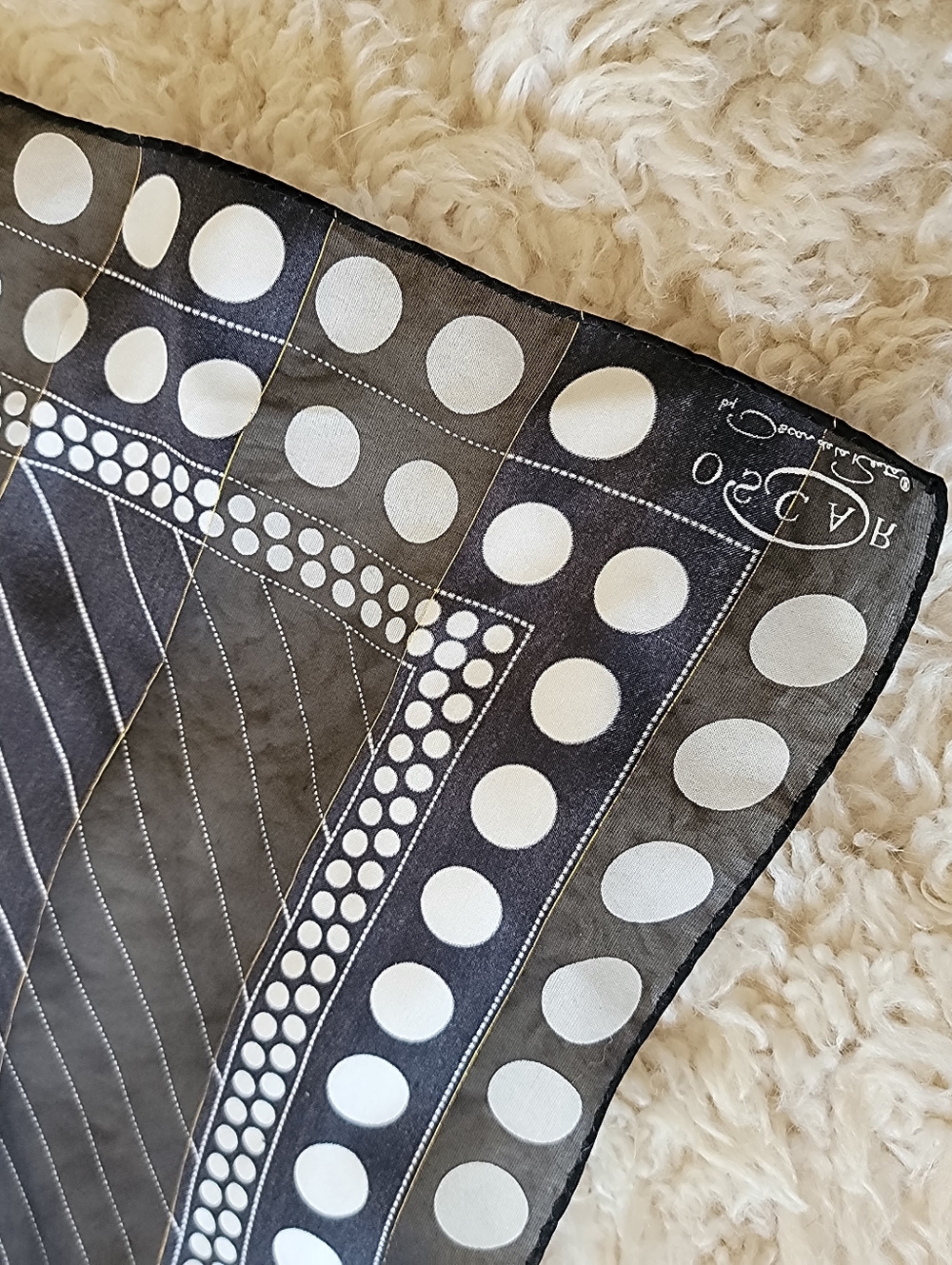 Deadstock Vintage Oscar de la Renta Black Retro Dots Silk Scarf Head Wrap NWT - Picture 9 of 11